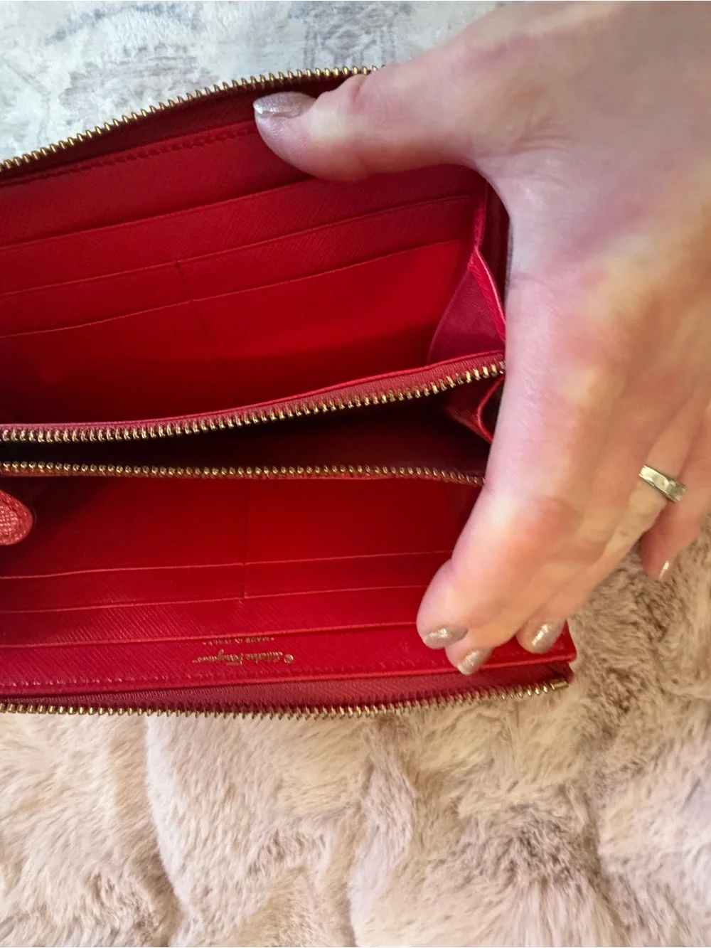 Salvatore Ferragamo Red Leather Vara Bow Wallet with Gold Hardware